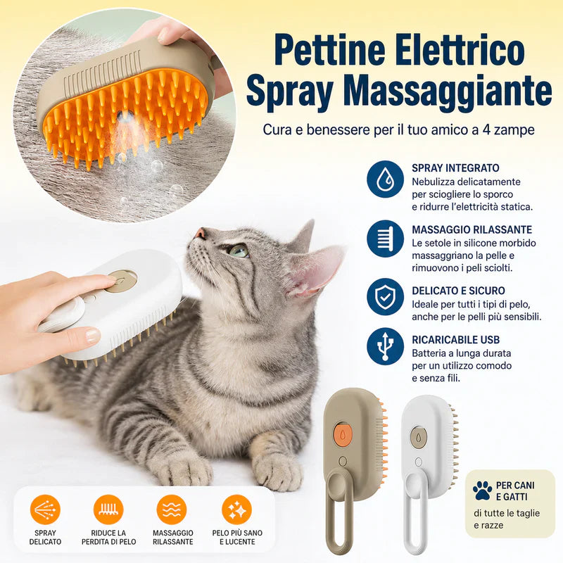 Spazzola Vapore 3in1 per Cani e Gatti