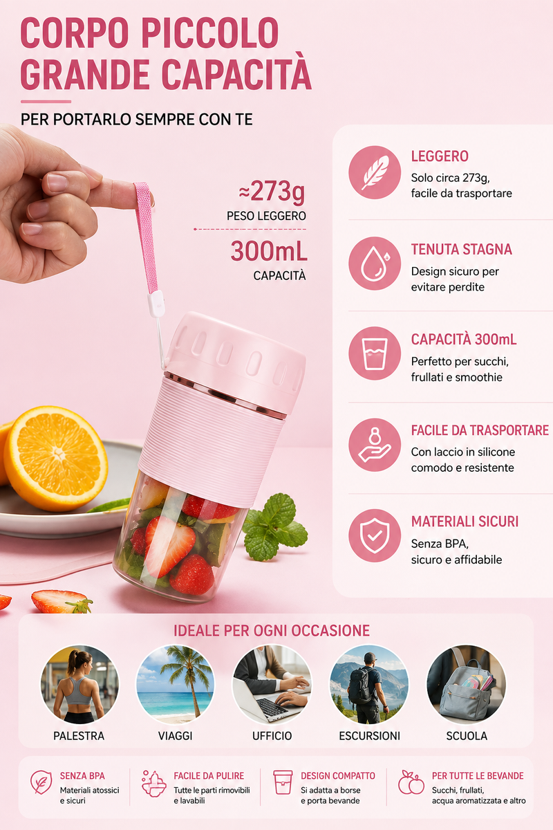 Frullatore Portatile USB per Smoothie Ovunque